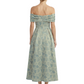 Kiarelys Exquisite Floral Jacquard Off Shoulder A-Line Tea-Length Formal Evening Dresses