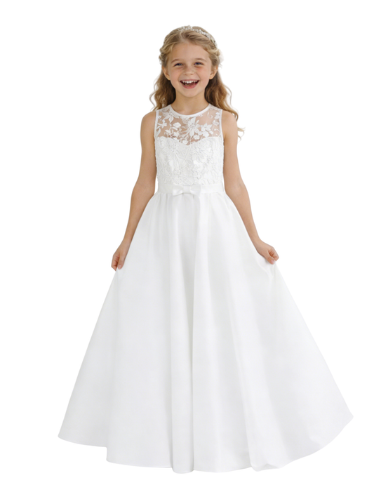 Elegant Lace Bodice Flower Girl Dress Sleeveless Ball Gown Floor Length Tulle Wedding Party