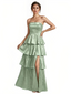 Elegant Jacquard Satin Straight Across A-Line Long Formal Evening Dresses