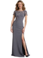 Slit Chiffon Jewel Mother of The Bride Dress Evening Gown Short Sleeve