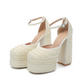 Womens Pearl Platform Heels for Women Chunky Buckle Ankle Strap Wedding Heeled Sandals Dress Evening Bride Bridal Shoes