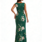 Elegant Spaghetti Straps Cowl Mermaid Long Satin Floral Formal Evening Dresses For Ladies