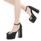 Womens Pearl Platform Heels for Women Chunky Buckle Ankle Strap Wedding Heeled Sandals Dress Evening Bride Bridal Shoes