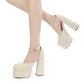 Womens Pearl Platform Heels for Women Chunky Buckle Ankle Strap Wedding Heeled Sandals Dress Evening Bride Bridal Shoes
