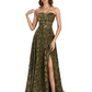 Sexy Side Slit Strapless Floral Burnout Velvet Sweetheart Long Wedding Guest Dresses