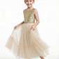 Two Piece Sequin Junior Bridesmaid Dress Tulle Skirt Ruffle Hem Sleeveless Sparkle
