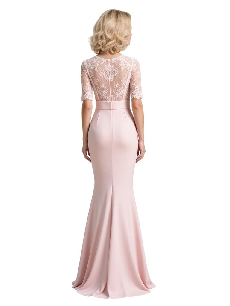 Mermaid Chiffon Mother of The Bride Dresses Lace Wedding Formal Dress Pink