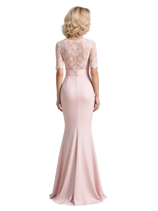 Mermaid Chiffon Mother of The Bride Dresses Lace Wedding Formal Dress Pink