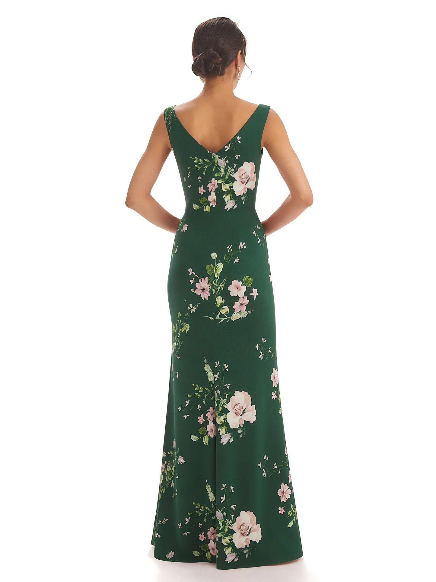 Trendy V-Neck Mermaid Floral Satin Maxi Floral Formal Evening Dresses For Women