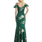 Beautiful Mermaid Cold Shoulder Floral Satin Maxi Floral Formal Dresses For Women