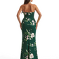 Simple Halter Side Slit Mermaid Floral Satin Maxi Floral Formal Dresses For Women