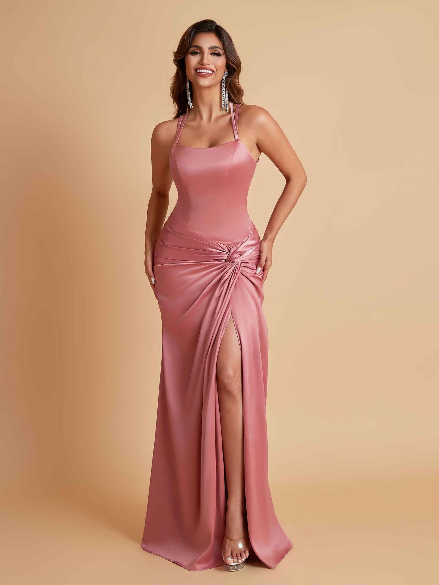 Gorgeous Square Criss Cross Soft Satin Side Slit Floor-Length Mermaid Bridesmaid Dresses
