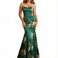 Sexy Sweetheart Mermaid Long Satin Floral Formal Dresses For Women