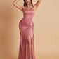 Gorgeous Square Criss Cross Soft Satin Side Slit Floor-Length Mermaid Bridesmaid Dresses