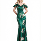 Beautiful Mermaid Cold Shoulder Floral Satin Maxi Floral Formal Dresses For Women