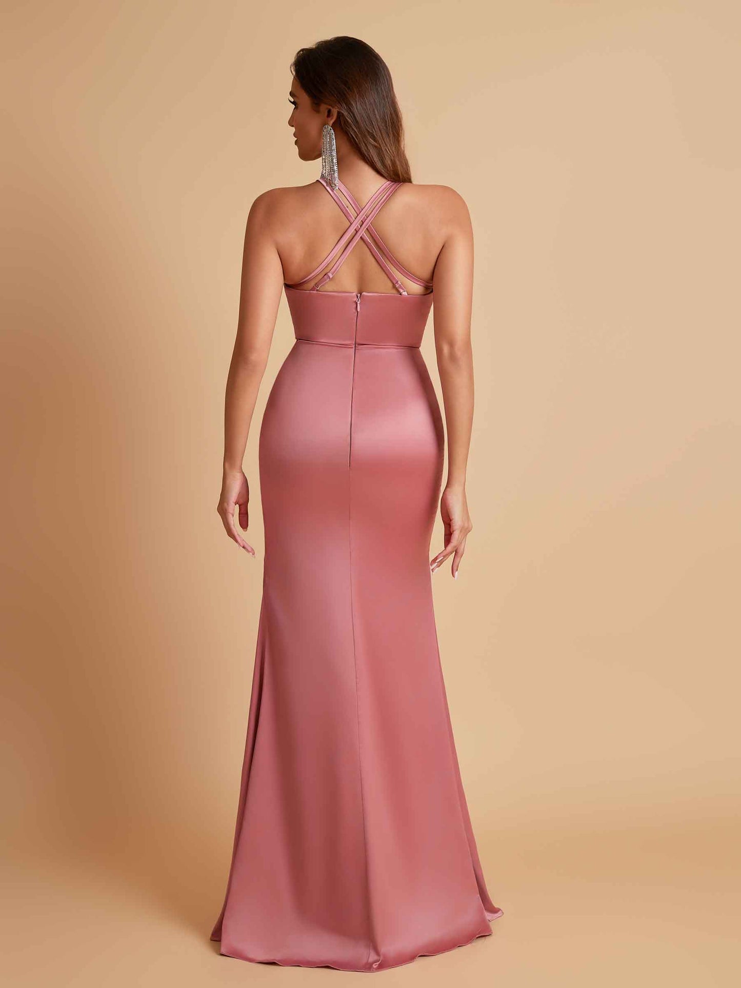 Gorgeous Square Criss Cross Soft Satin Side Slit Floor-Length Mermaid Bridesmaid Dresses