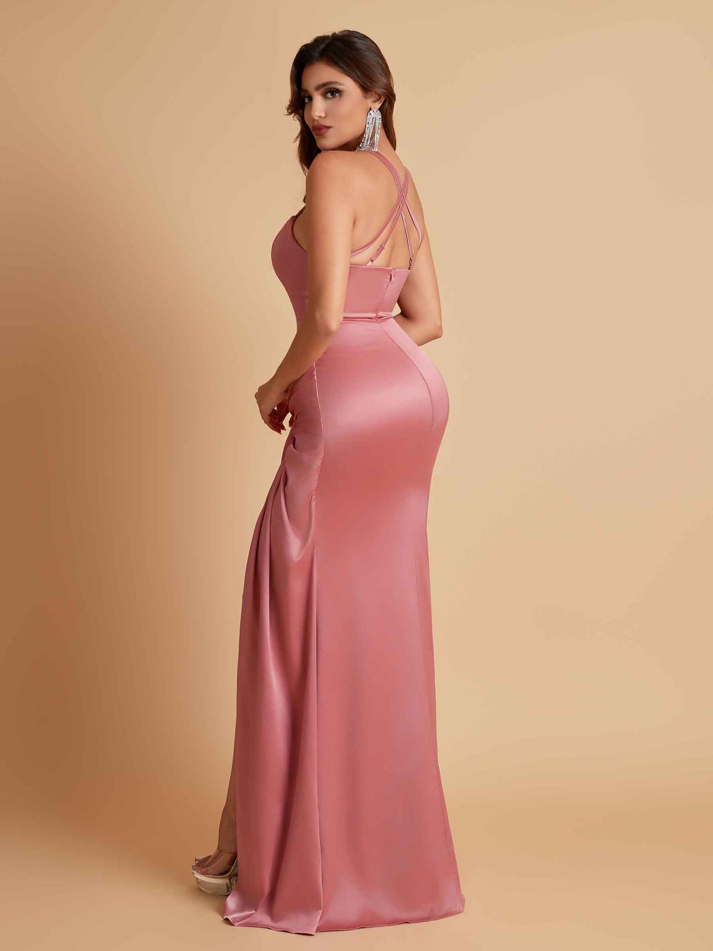 Gorgeous Square Criss Cross Soft Satin Side Slit Floor-Length Mermaid Bridesmaid Dresses
