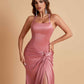 Gorgeous Square Criss Cross Soft Satin Side Slit Floor-Length Mermaid Bridesmaid Dresses