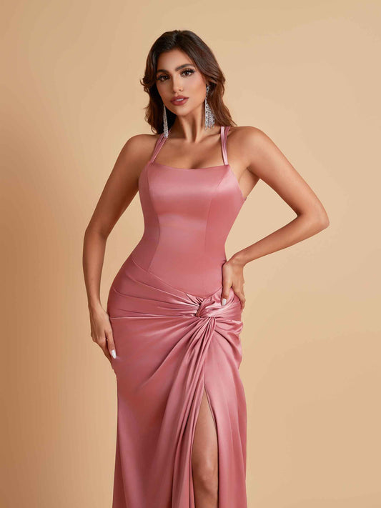 Gorgeous Square Criss Cross Soft Satin Side Slit Floor-Length Mermaid Bridesmaid Dresses
