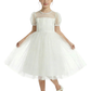 Sheer Yoke Puff Sleeve Flower Girl Dress Spaghetti-Straps  A-Line Tulle Party Dress
