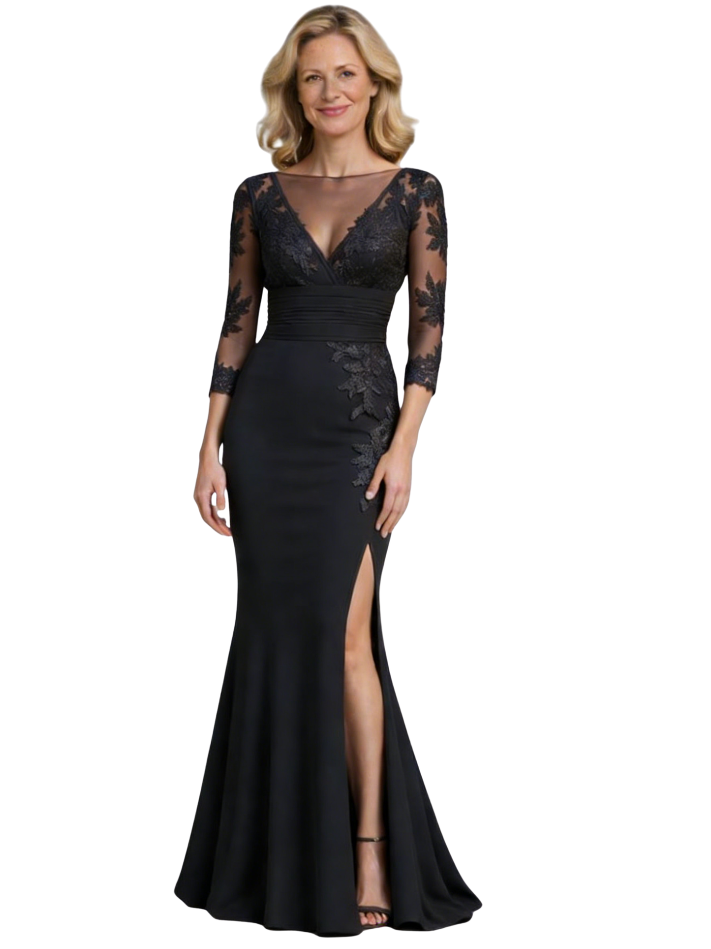 Lace Chiffon V-Neck Mother of The Bride Dress Evening Formal Gowns