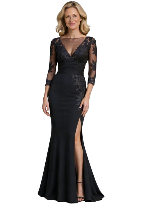 Lace Chiffon V-Neck Mother of The Bride Dress Evening Formal Gowns
