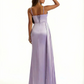 Sexy V-Neck Side Slit Mermaid Soft Satin Long Formal Dresses Spaghetti Straps
