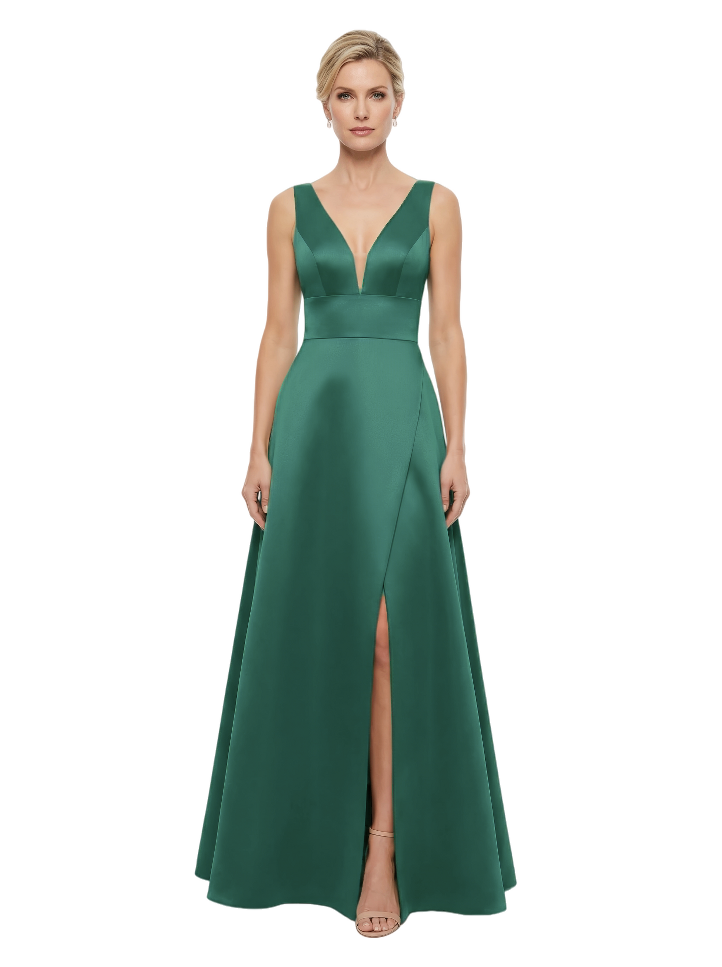Sleeveless V-neck Mother of the Brides Dresses Floor Length A-line Slit