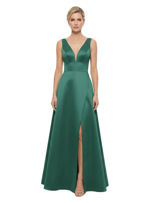 Sleeveless V-neck Mother of the Brides Dresses Floor Length A-line Slit