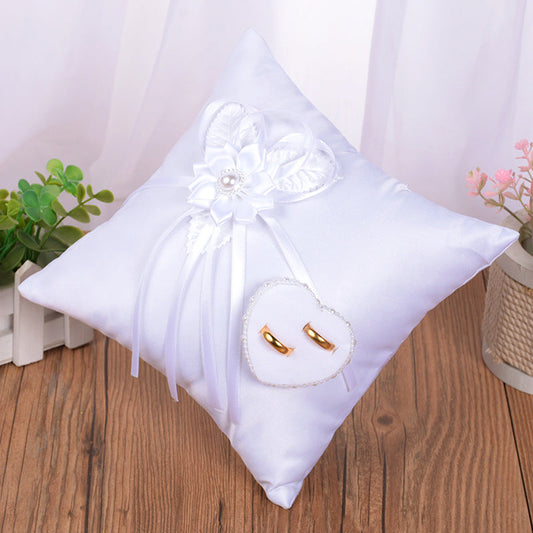 White Wedding Ring Pillow Camellia Accessories Square Ring Box For Bride and Groom