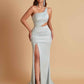 Gorgeous One Shoulder Soft Satin Side Slit Floor-Length Mermaid Bridesmaid Dresses