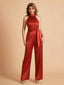 Elegant Satin Halter Sleeveless Satin Floor Length Bridesmaid Jumpsuit