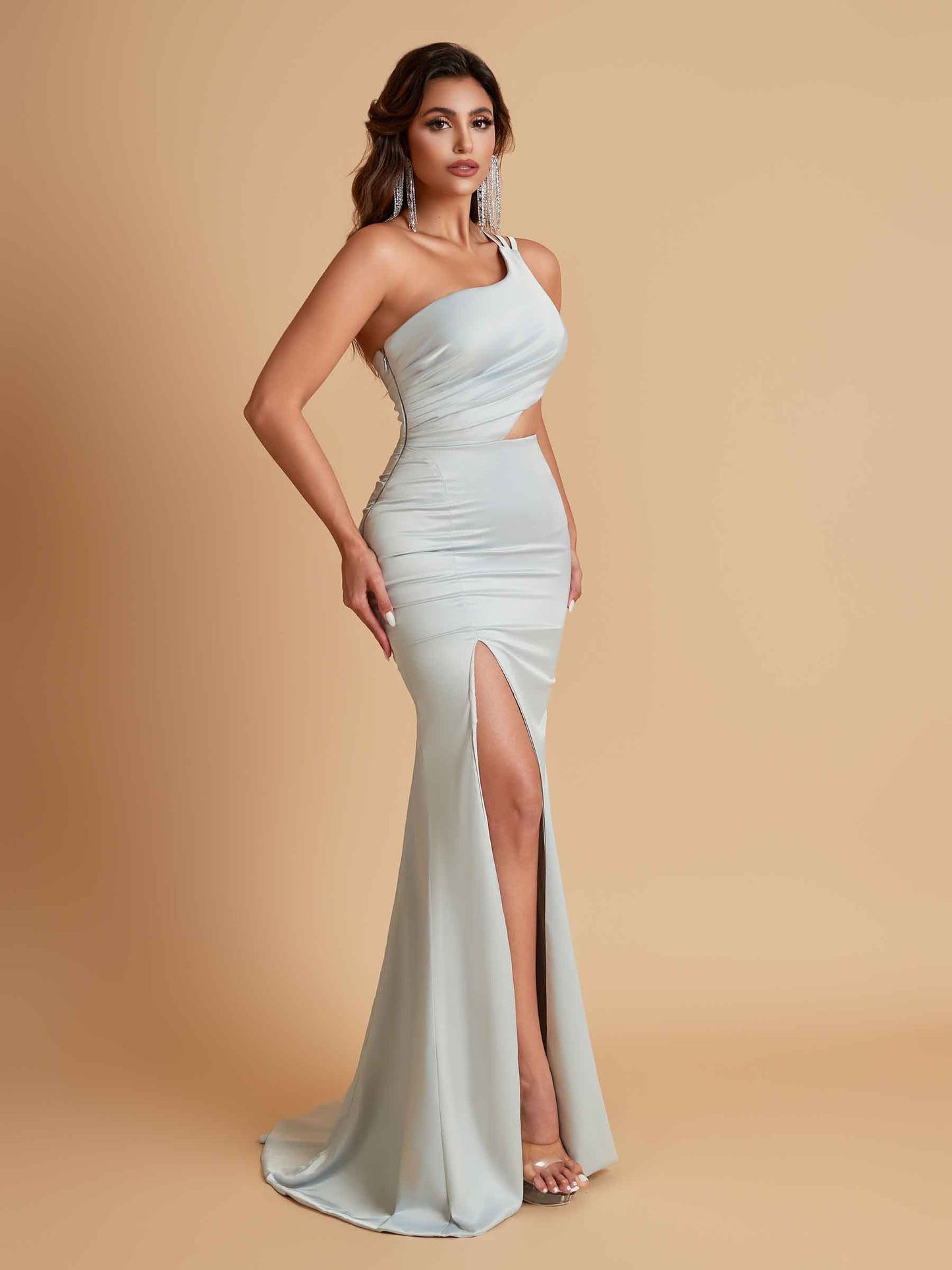 Gorgeous One Shoulder Soft Satin Side Slit Floor-Length Mermaid Bridesmaid Dresses