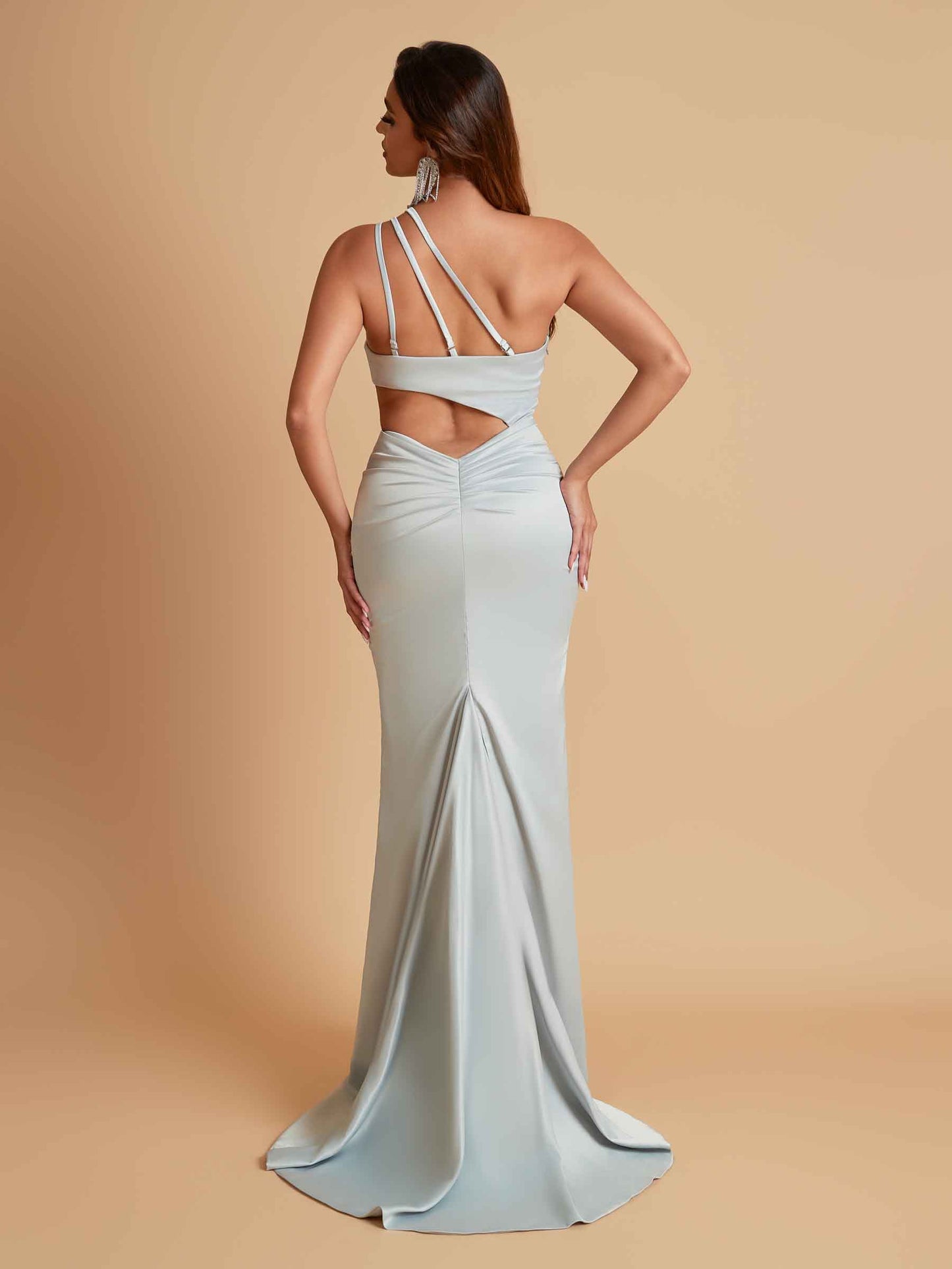 Gorgeous One Shoulder Soft Satin Side Slit Floor-Length Mermaid Bridesmaid Dresses