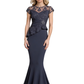 Lace Elegant Mother of The Bride Dress Evening Illusion Cap Sleeve