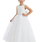 Round Neck A-Line Lace Tulle Sleeveless Back Bow Formal Gown Cute Flower Girl Dress