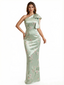 Elegant One Shoulder Mermaid Long Satin Floral Formal Dresses For Women With Back Slit