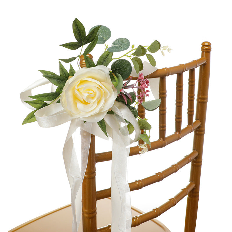European Outdoor Forest Artificial Flowers Decoration Wedding Party Decorative Chair Back Flowers