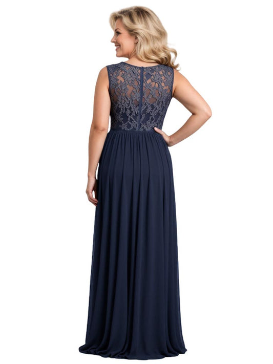 A-line Chiffon Elegant Mother of The Bride Dress Formal Gowns Lace Sleeveless