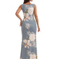 Elegant Spaghetti Straps Cowl Mermaid Long Satin Floral Formal Evening Dresses For Ladies