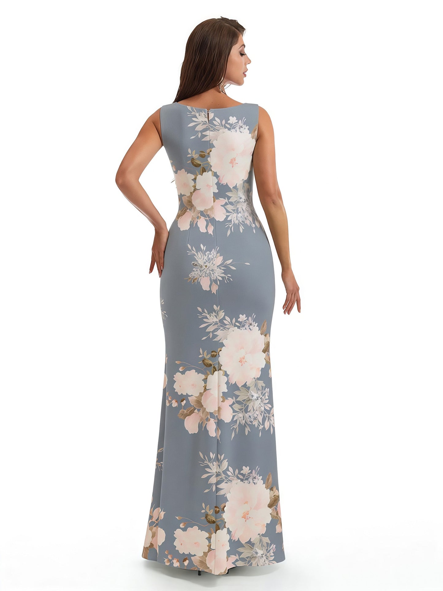 Elegant Spaghetti Straps Cowl Mermaid Long Satin Floral Formal Evening Dresses For Ladies