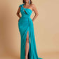 Gorgeous One Shoulder Bow Knot Soft Satin Side Slit Floor-Length Mermaid Bridesmaid Dresses