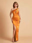 Sexy Satin Mermaid With Key-hole One Shoulder Floor Length Bridesmaid Dresses