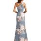 Simple One Shoulder Side Slit Mermaid Floral Satin Maxi Floral Formal Dresses For Women