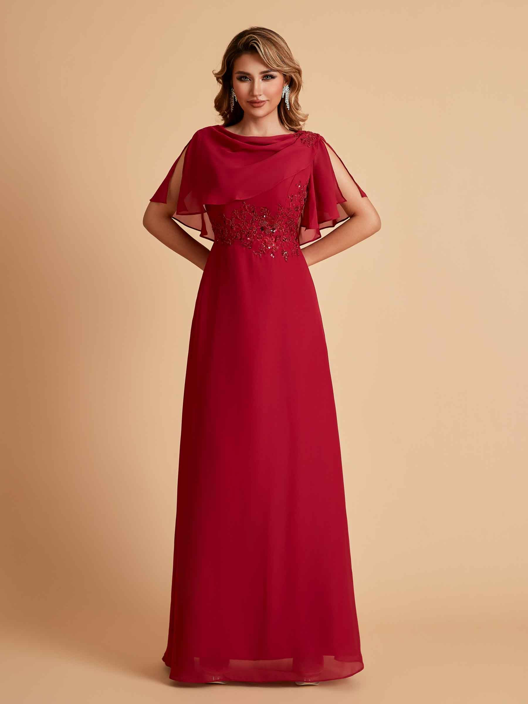 Elegant A-Line Chiffon Half Sleeves Jewel Mother of the Brides Dresses Online