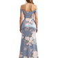 Simple Off Shoulder Side Slit Mermaid Long Satin Floral Formal Evening Dresses For Ladies