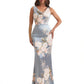 Elegant Spaghetti Straps Cowl Mermaid Long Satin Floral Formal Evening Dresses For Ladies