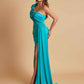 Gorgeous One Shoulder Bow Knot Soft Satin Side Slit Floor-Length Mermaid Bridesmaid Dresses