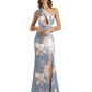 Simple One Shoulder Side Slit Mermaid Floral Satin Maxi Floral Formal Dresses For Women