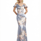 Beautiful Mermaid Cold Shoulder Floral Satin Maxi Floral Formal Dresses For Women